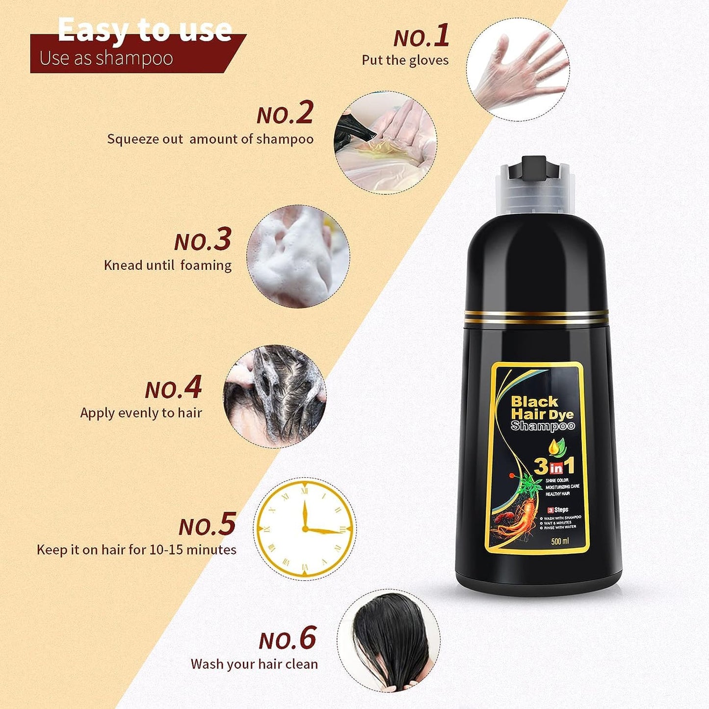 SilkPulse™ 3 in 1 Black Hair Dye Shampoo (Pack of 2)