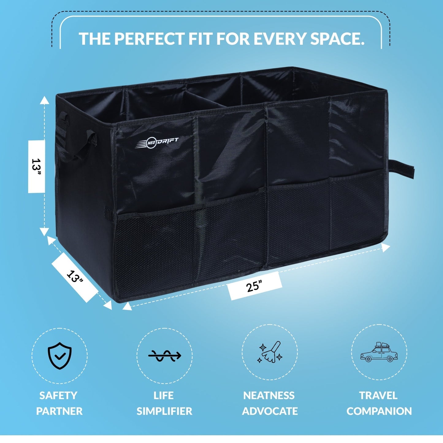 Cubent 'Trunk Master' - Multi-Compartment Car Organizer for Garage, Sedan, SUV, Minivan
