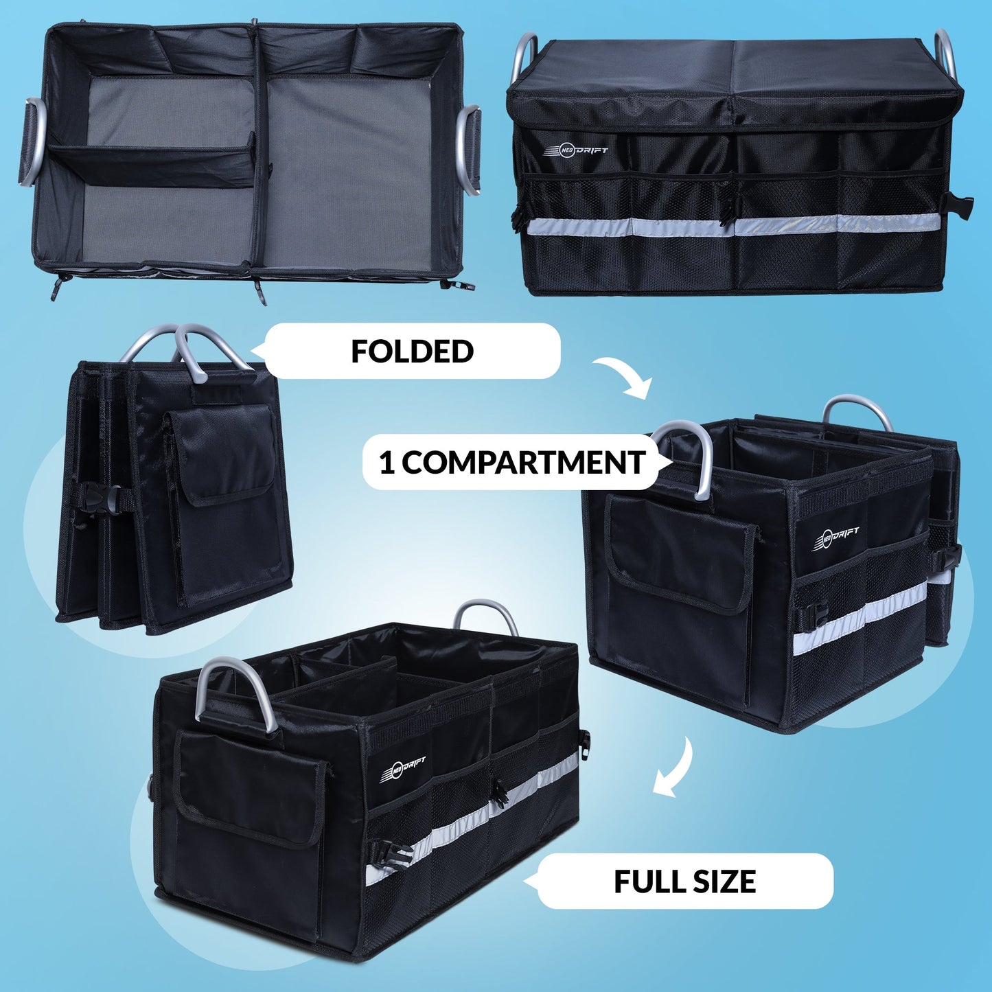 Cubent 'Trunk Master' - Multi-Compartment Car Organizer for Garage, Sedan, SUV, Minivan