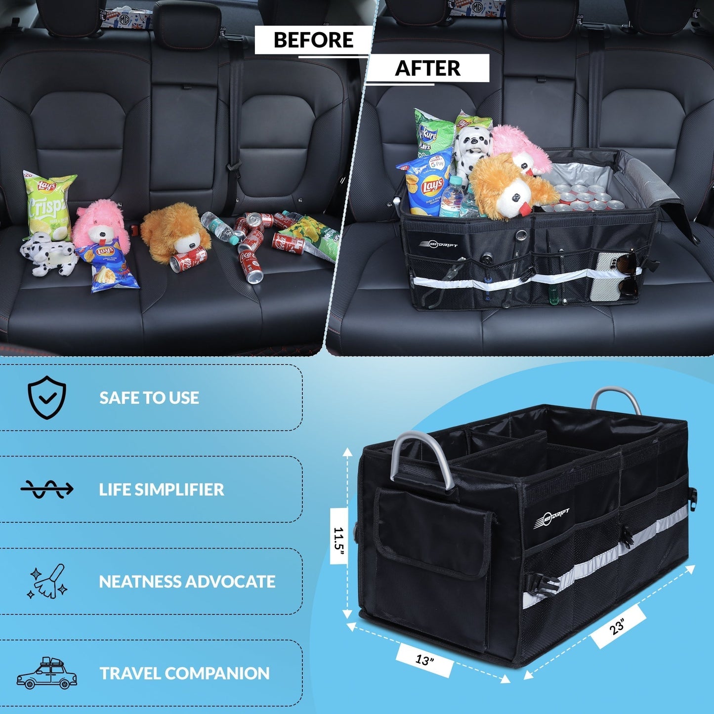 Cubent 'Trunk Master' - Multi-Compartment Car Organizer for Garage, Sedan, SUV, Minivan