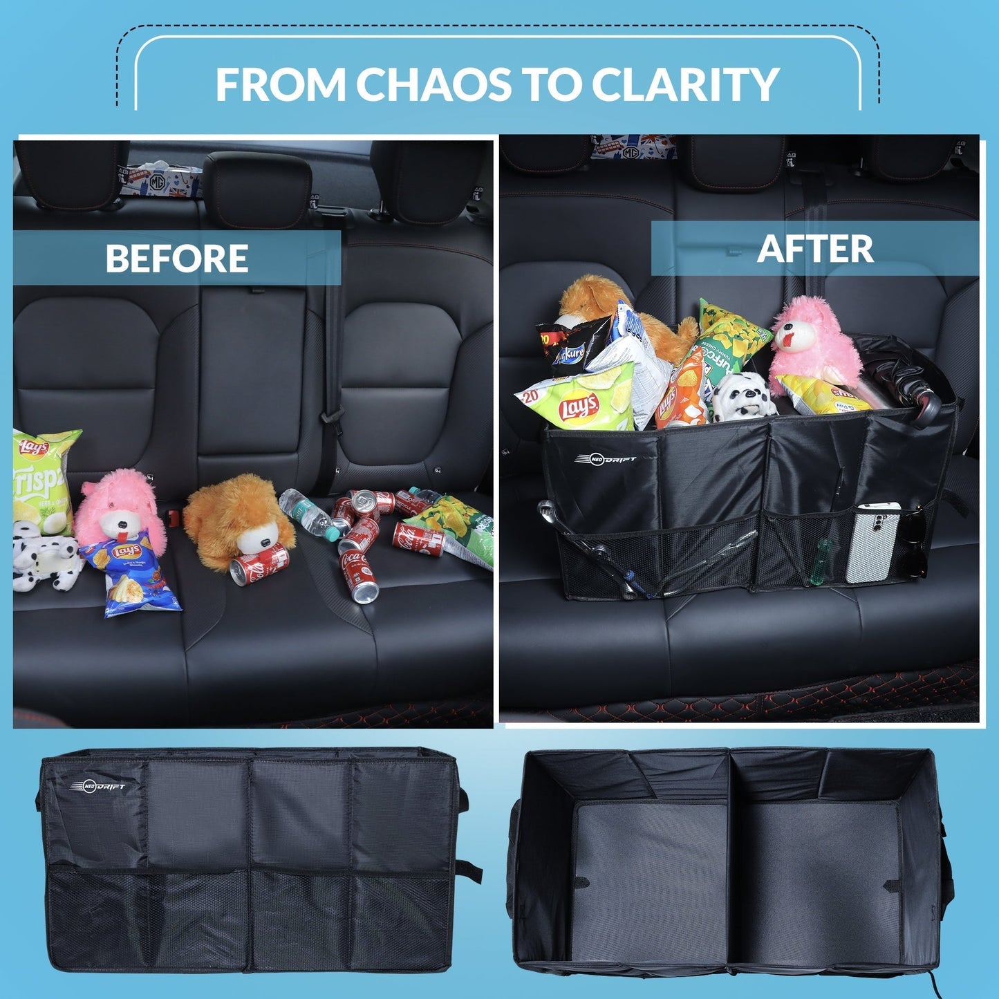 Cubent 'Trunk Master' - Multi-Compartment Car Organizer for Garage, Sedan, SUV, Minivan