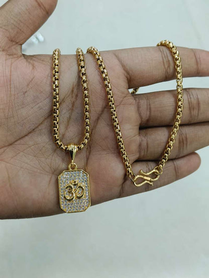 Premium Aum Diamond Pendant Gold Chain